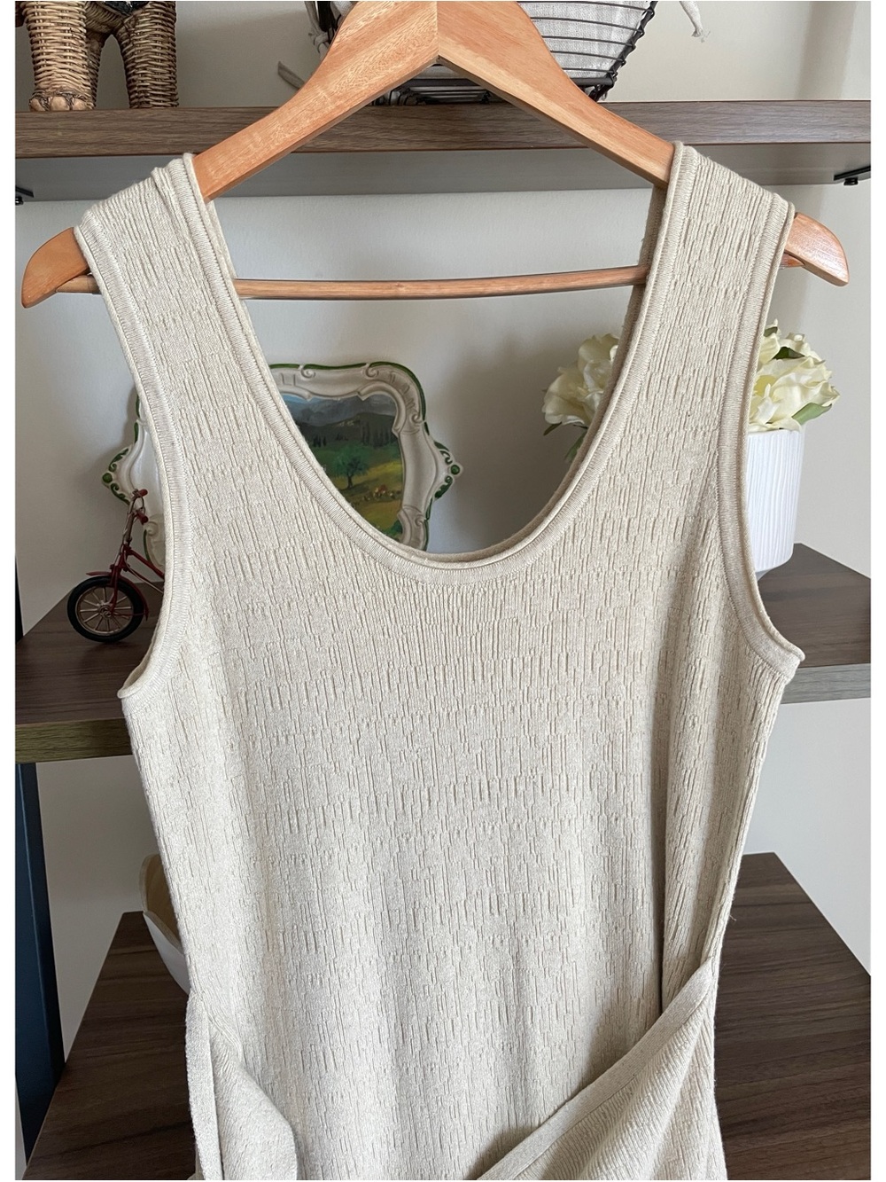 Modern Citizen Sleeveless Knit Tie-Waist Dress, Medium Oatmeal Color - Picture 2 of 16
